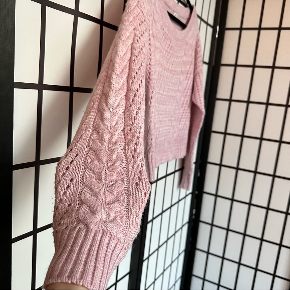 Garage cropped pink sweater with adorable knit details